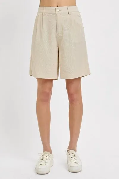 Everyday High Rise Pleated Front Shorts