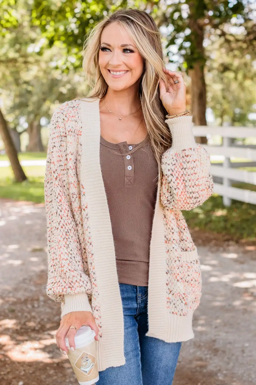 As Sweet As Pumpkin Pie Knit Cardigan- Ivory, Mocha & Orange