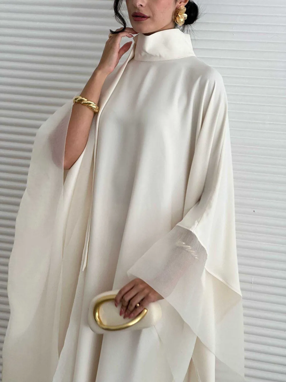 High Neck Flowing Cape Maxi Dress