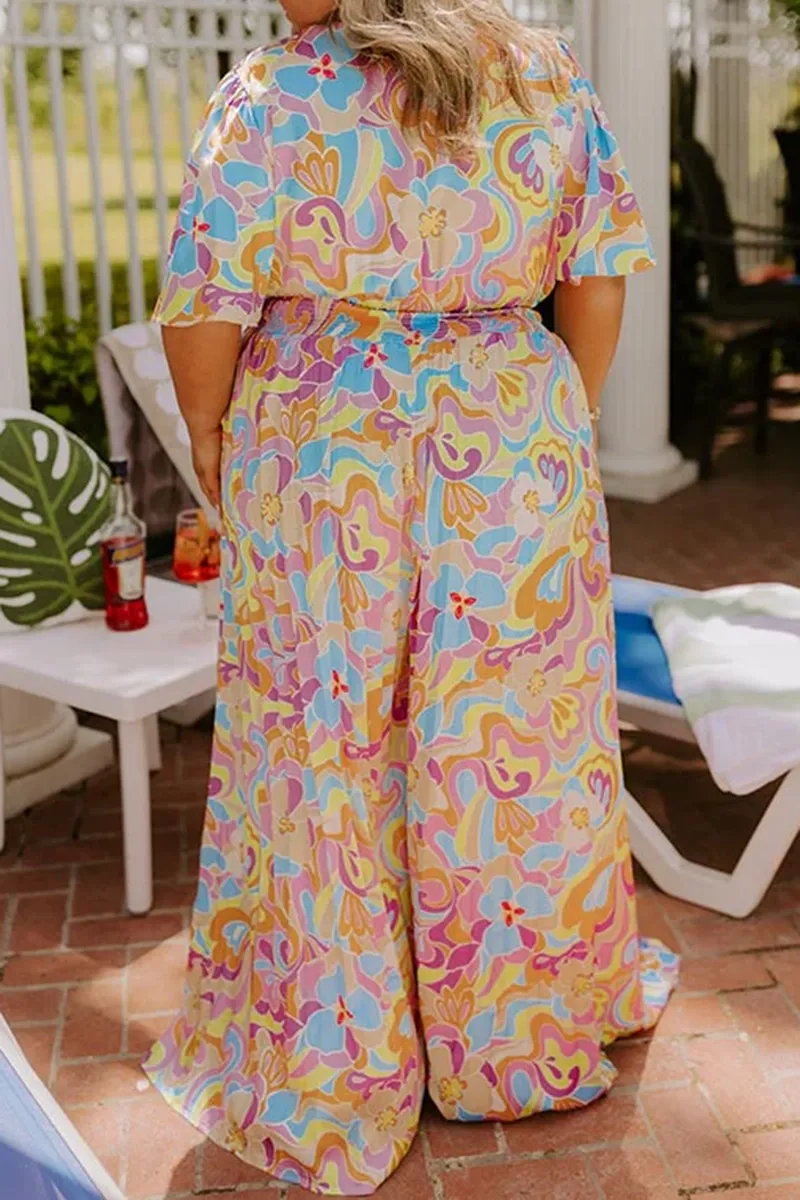 Fashionable Oil Painting Style Pastoral Women's Long Pants Bodysuit