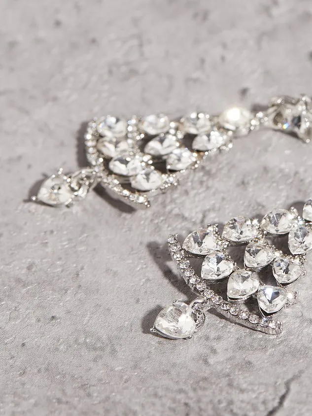 Banquet Party Silver Diamond Heart Earrings Christmas Tree Pattern Jewelry