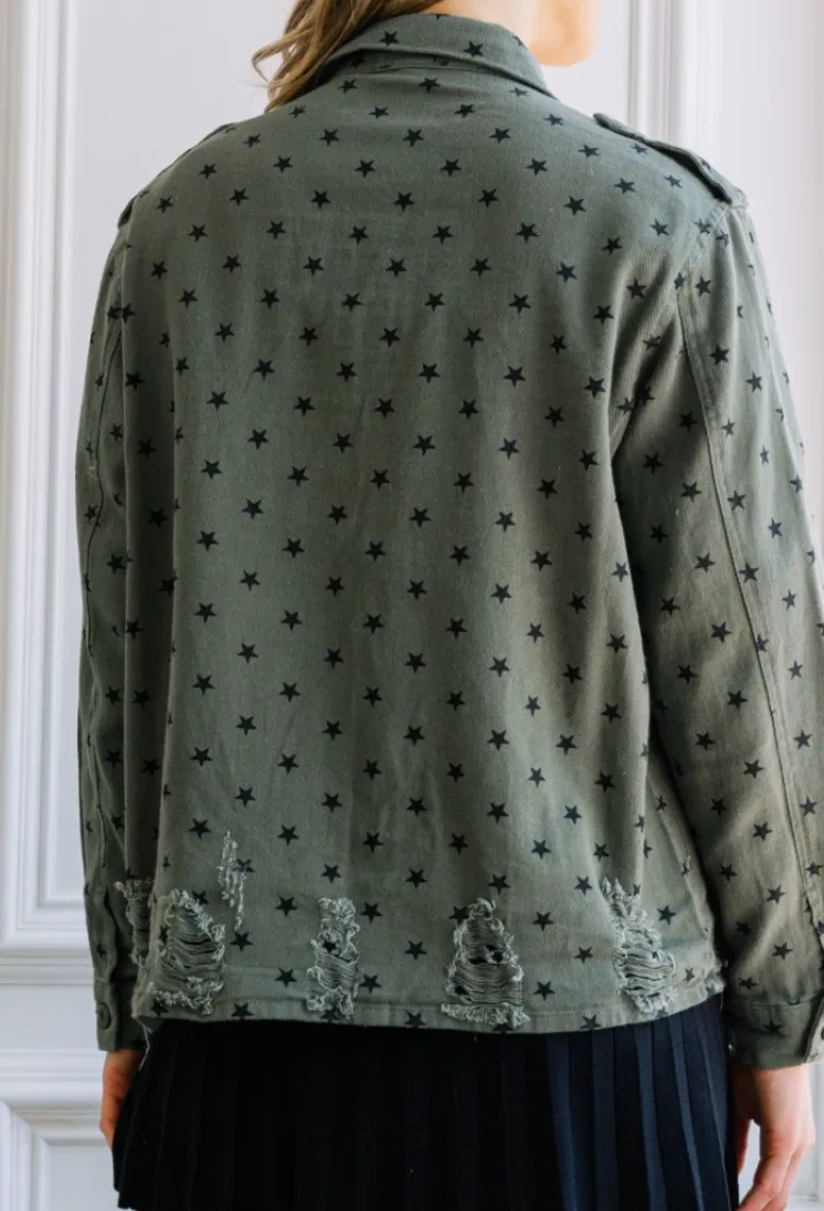 Distressed Jacket Graphic Casual Top