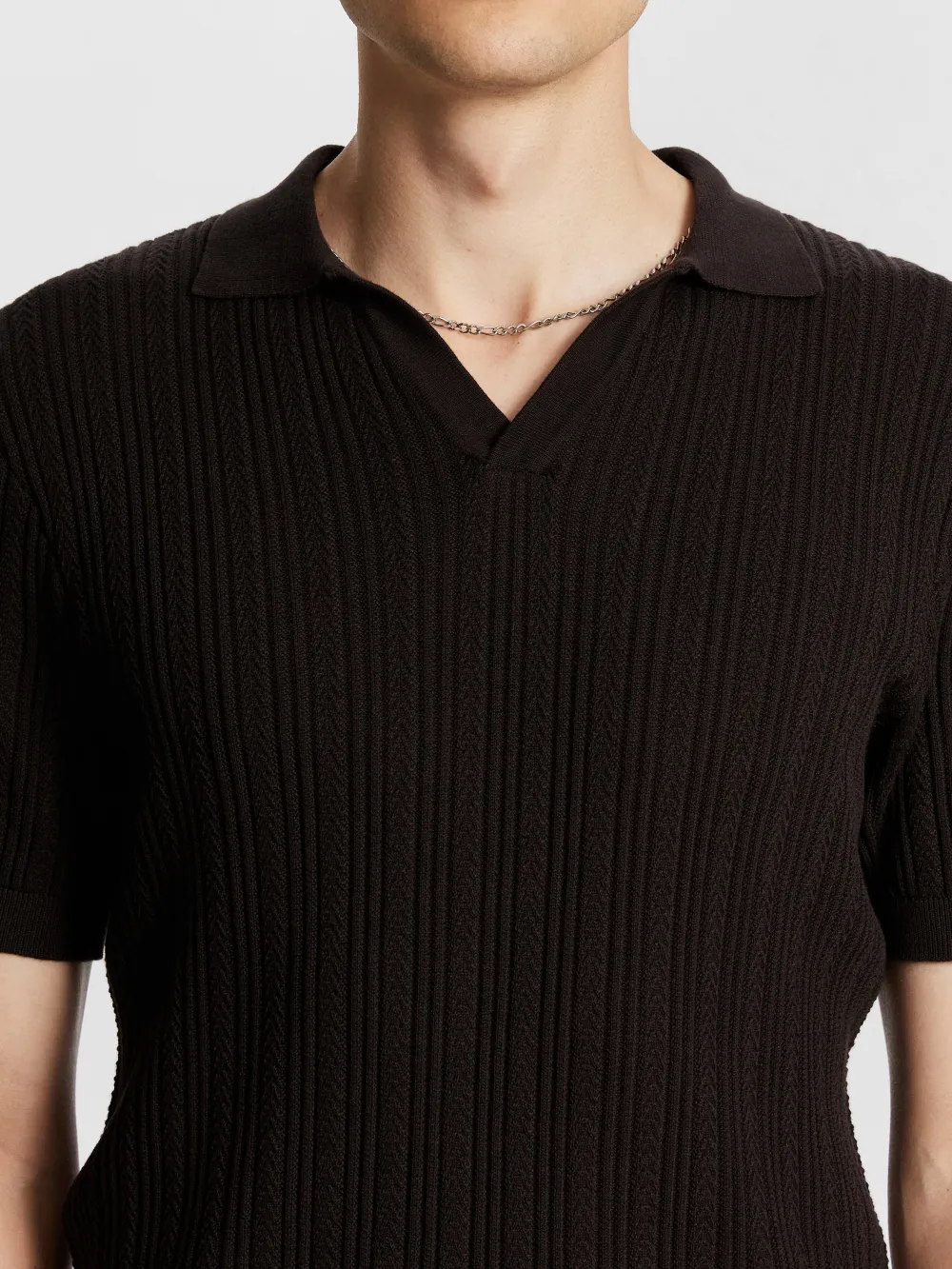 Chocolate Short Sleeve Ribbed Polo Shirt