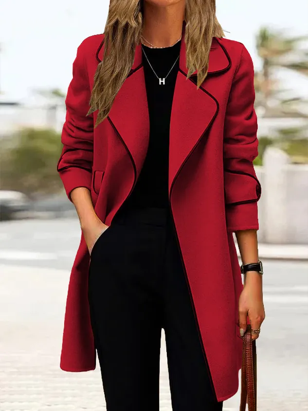 Lapel Collar Long Sleeve Plain Heavyweight Loose Coat For Women