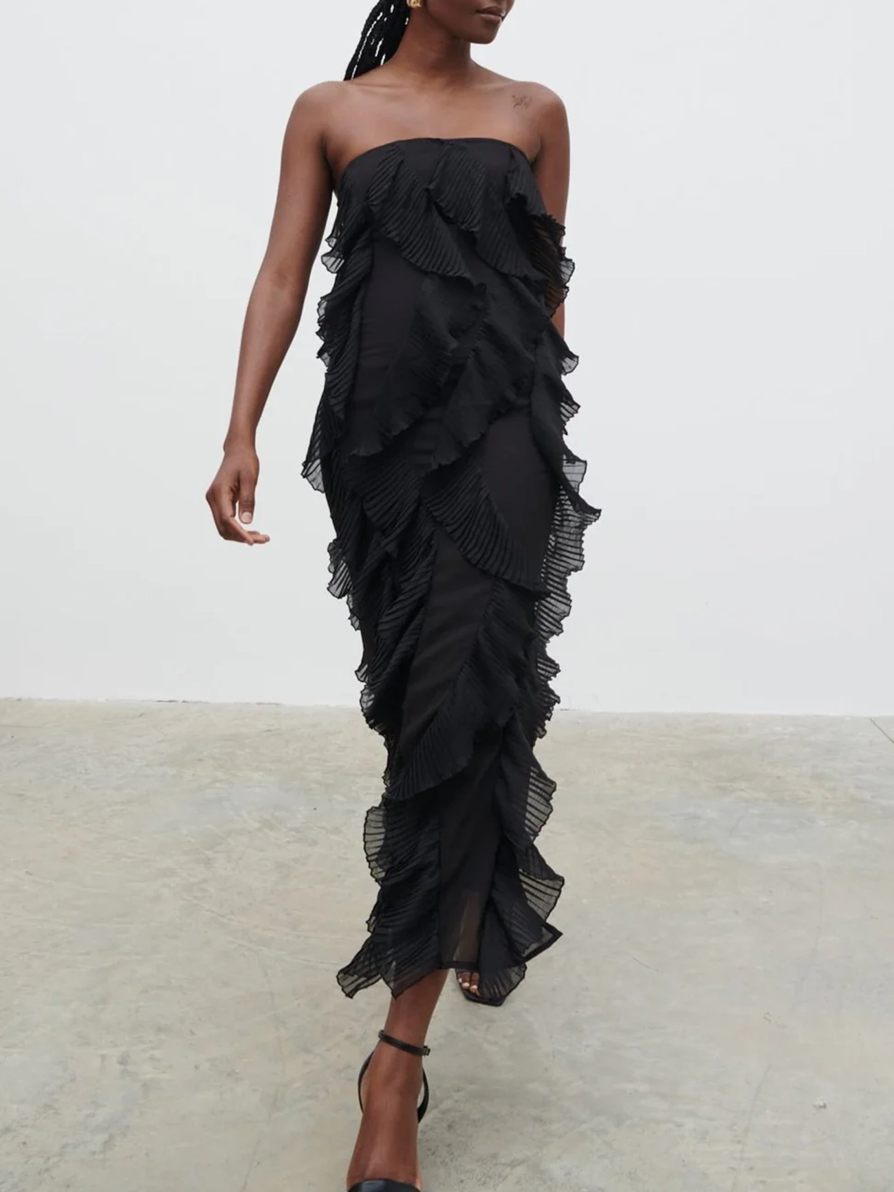 Bandeau Ruffle Midi Dress