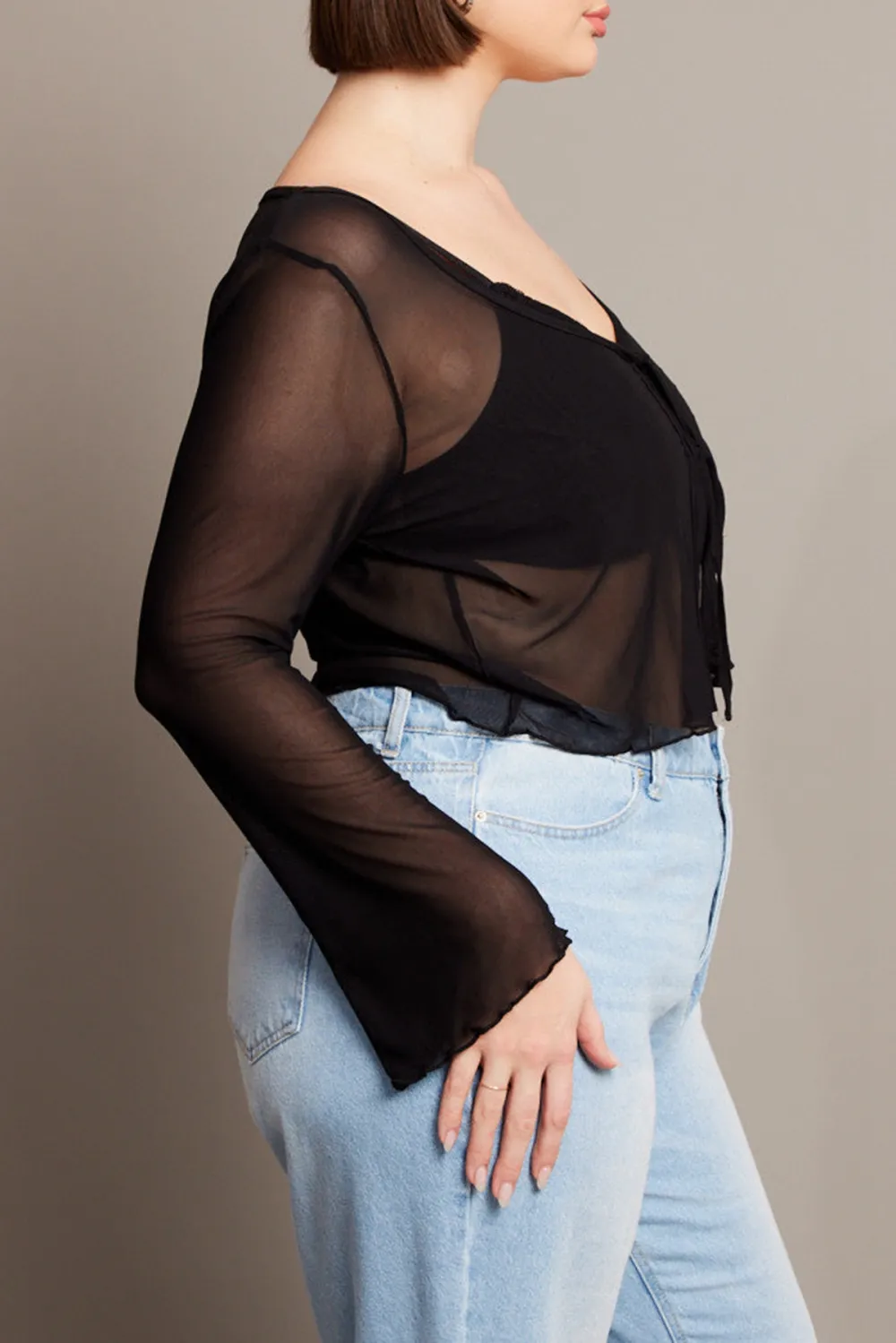 Black Mesh Bolero Tie Tops