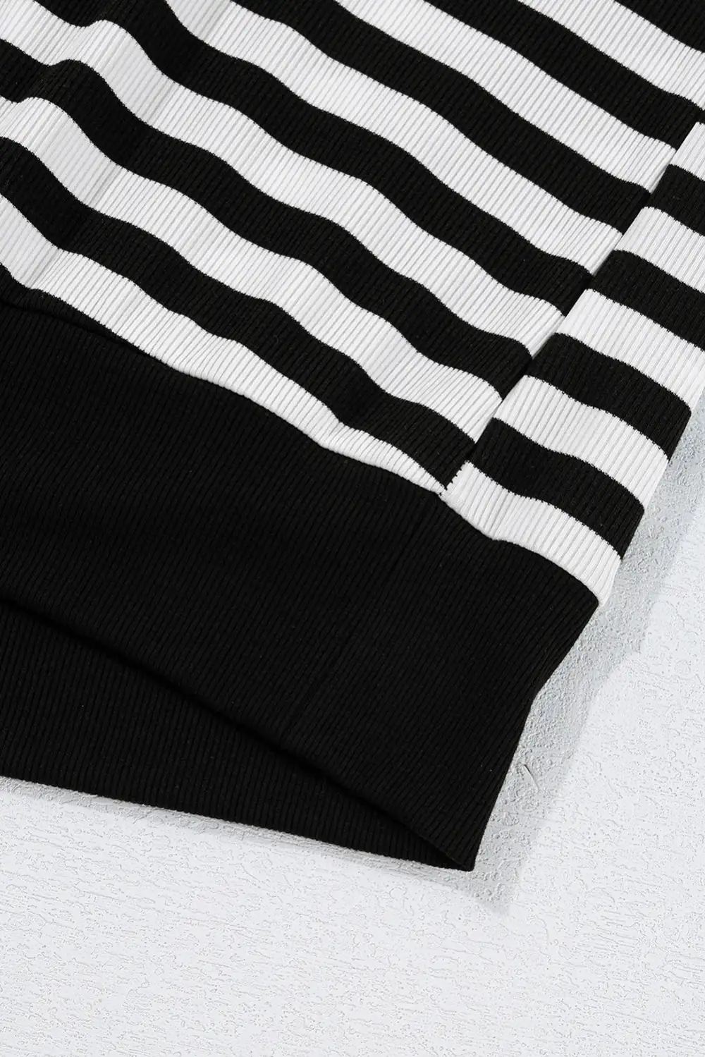 Black Stripe Crochet Hollow-Out Back Buttoned Shoulder V Neck Top