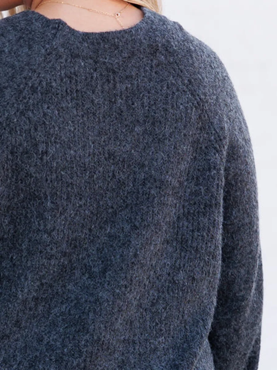 Dark Gray Lantern Sleeved Loose Knit Sweater