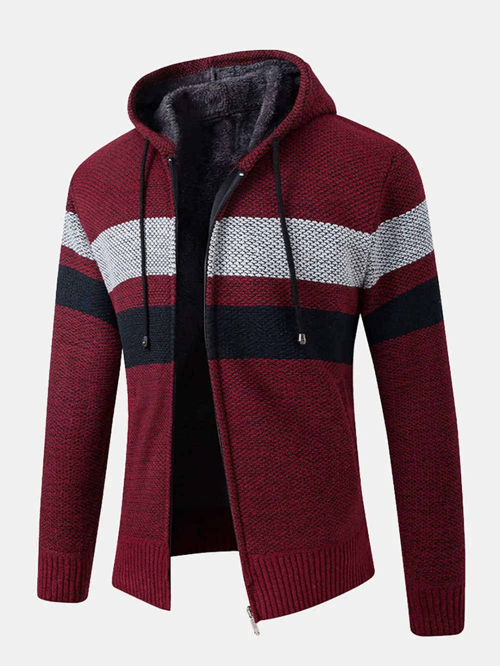 Striped Zip Up Hooded Cardigan