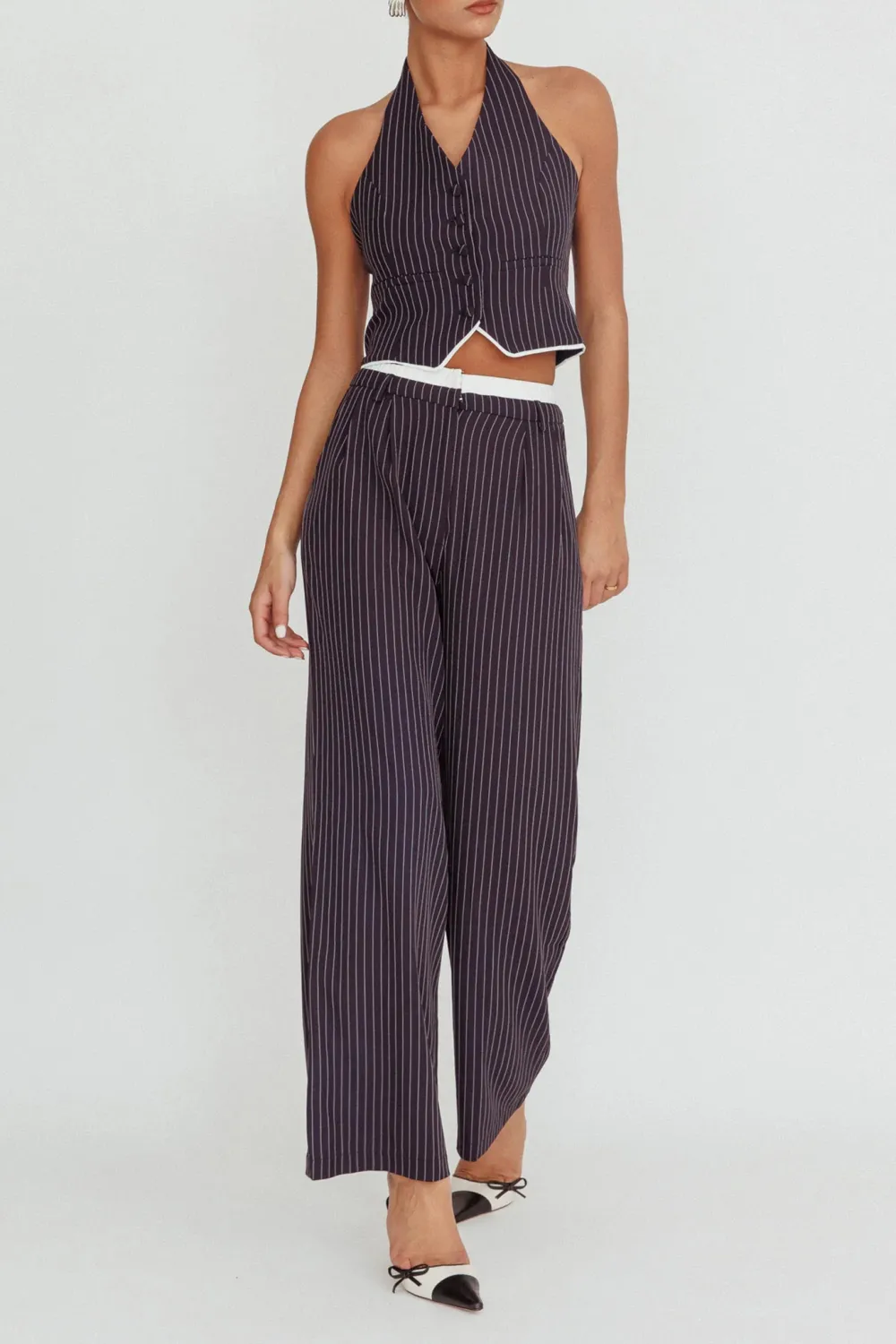 Creative Double Waist Loose Striped Trousers