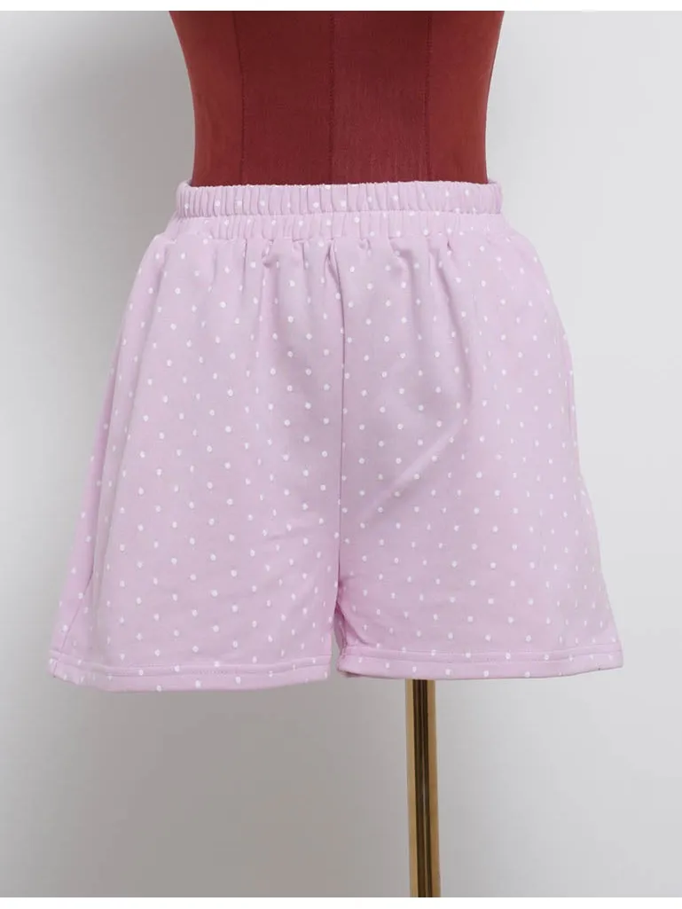 Polka Dot Elastic Waist Pocket Wide Leg Shorts
