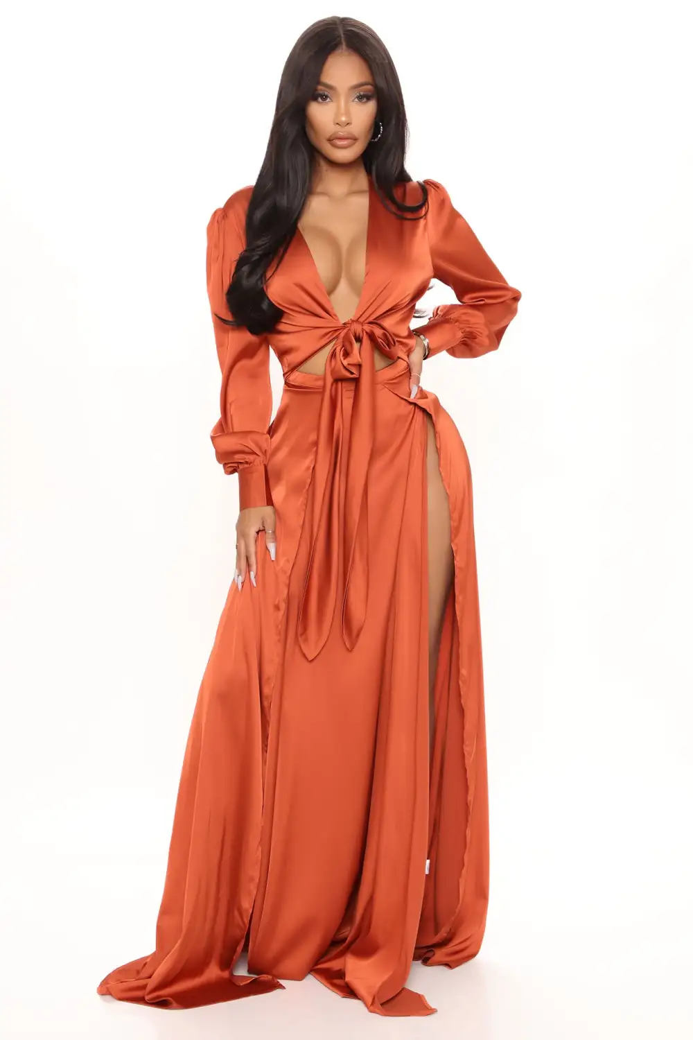 Entice Me Satin Maxi Dress - Bronze