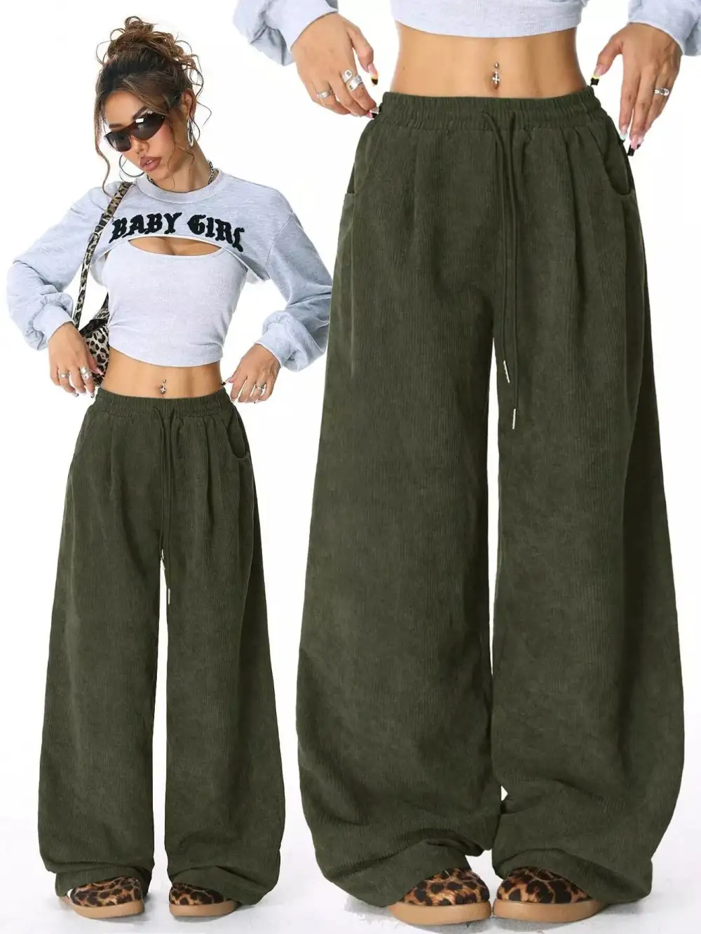 Textured Corduroy Wide Leg Pants
