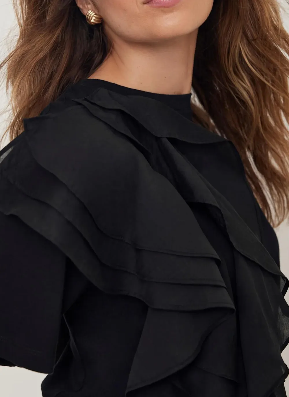 Casual Style Cotton Frill T-Shirt