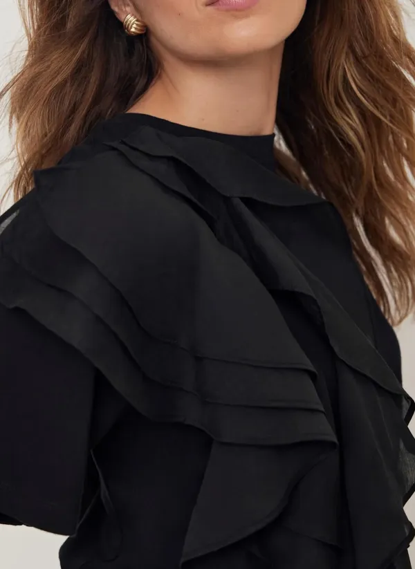Casual Style Cotton Frill T-Shirt