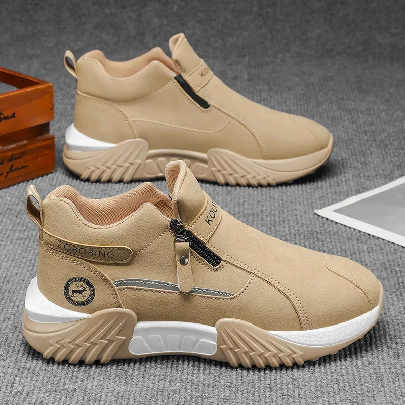 Unisex Winter Snow Casual Ankle Boots, Suede-Style Upper, Side Zipper, Fleece Lining, Thick PVC Sole
