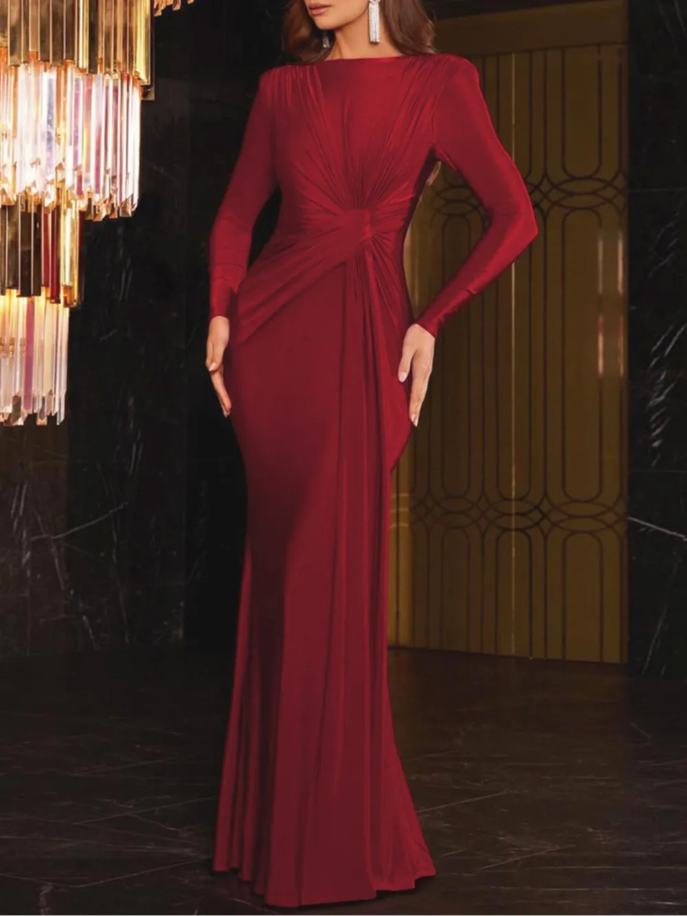 Ruched Long Sleeve Maxi Dress