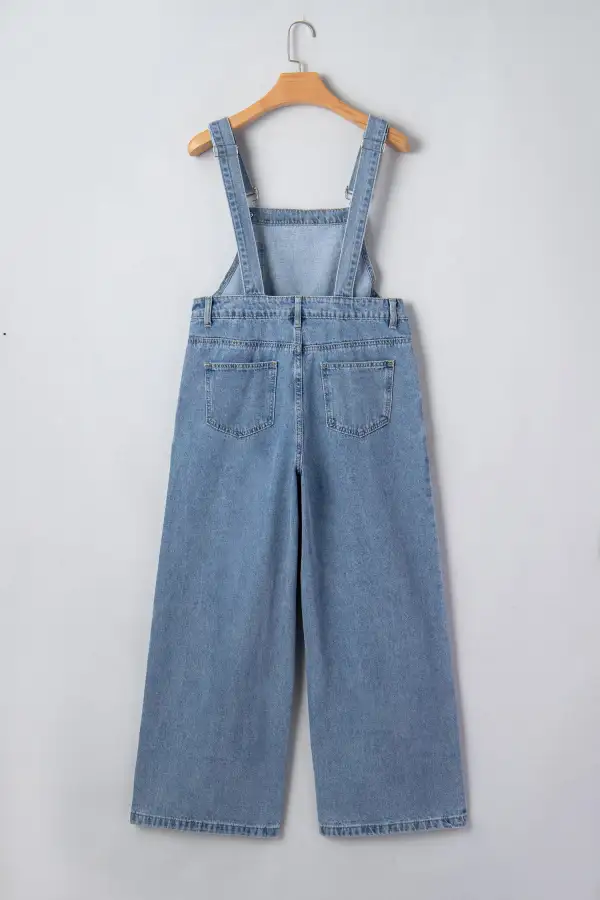 Pleated Wide Leg Retro Pocketed Denim Jumpsuit