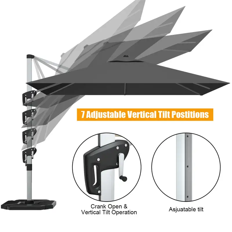 10 Ft Square Offset Patio Cantilever Umbrella with 360 Degree Tilt