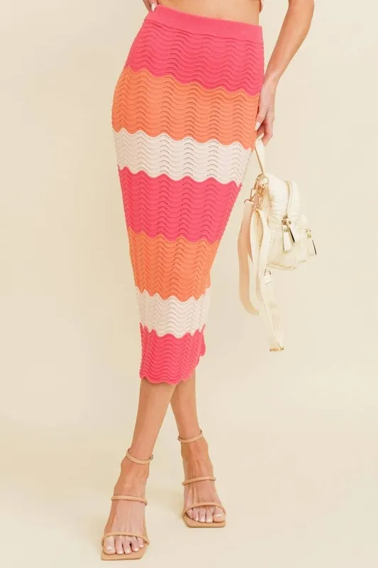 Color Block Rib Knit Skirt