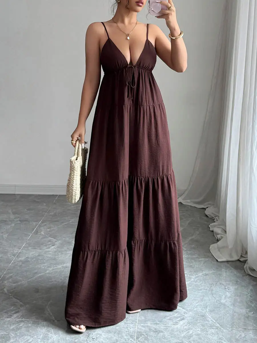Backless Pleated Sleeveless Neck Maxi Dress