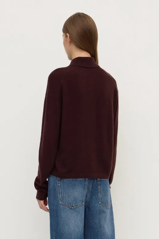 Dark Merlot Wool Cashmere Button-Up Cardigan