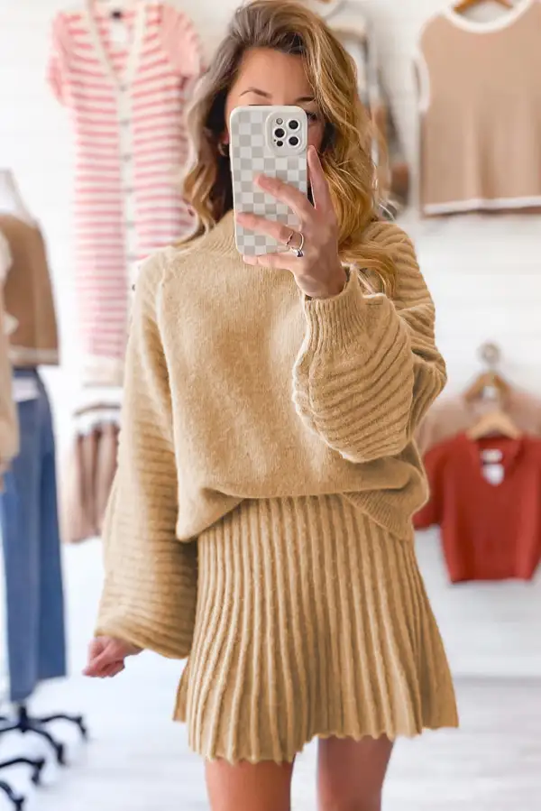 Plain Neck Puff Sleeve Detail Sweater