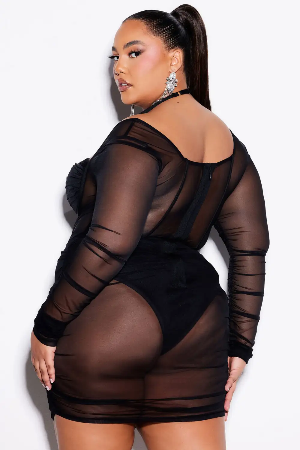 Sheer Dreams Mesh Mini Dress - Black