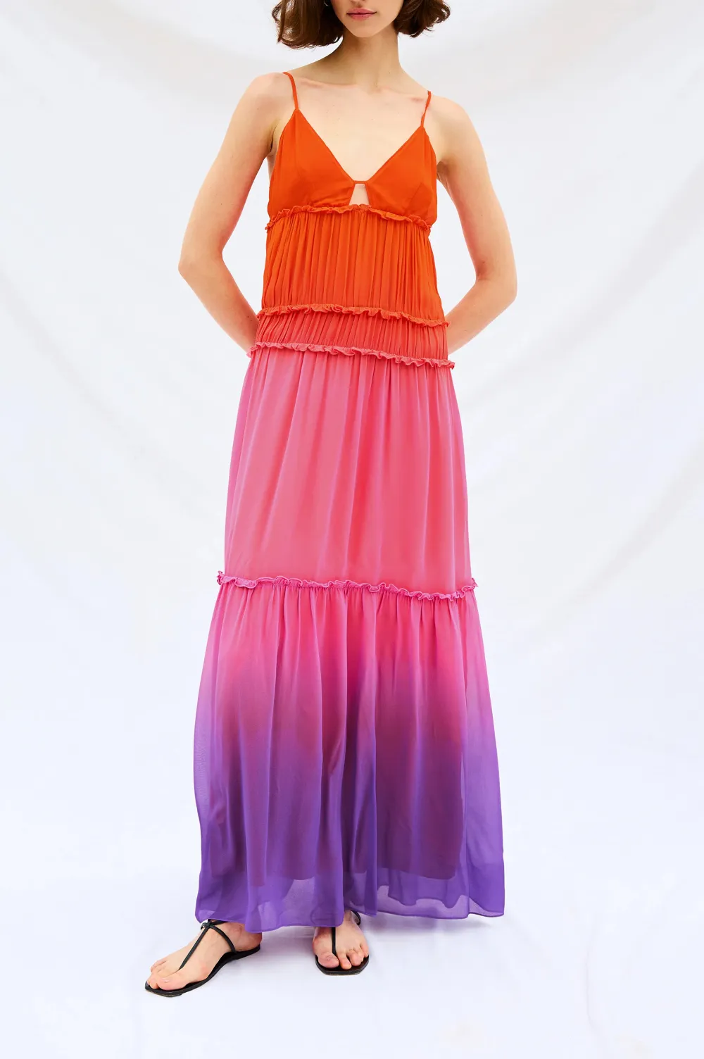 Gradient-Color V-Neck Casual Dress