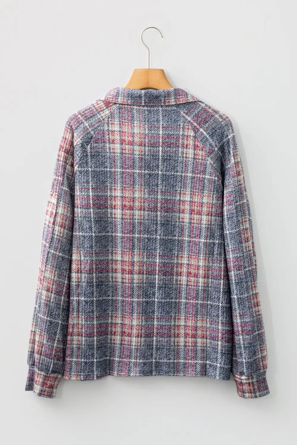 Plaid Textured Pocket Detail Shirt Blouse