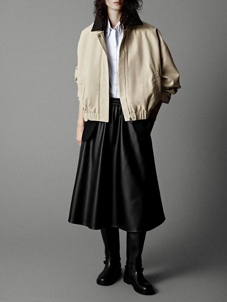 A Khaki Lapel Casual Jacket For Women