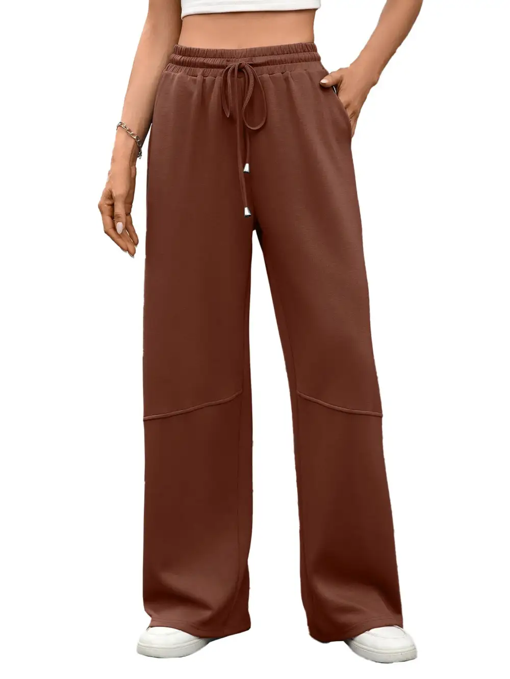 Drawstring High Waist Wide Leg Casual Pants