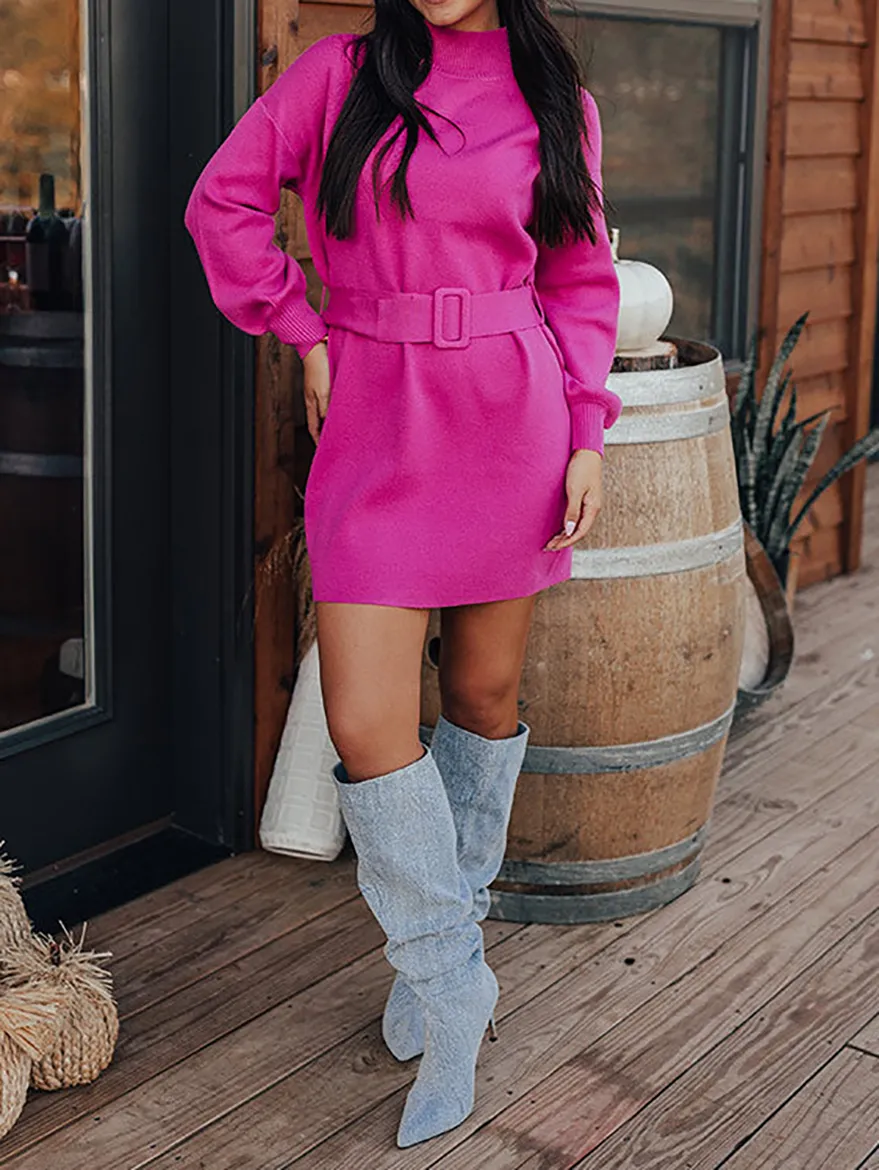 Women's Pink Turtleneck Sweater Dress