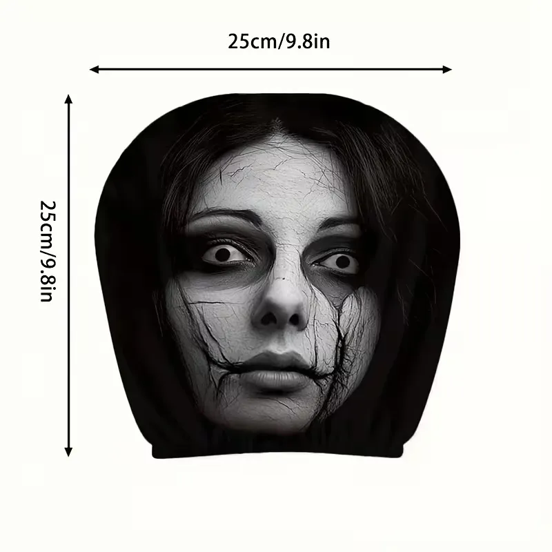 Black & White Creepy Smile Design Car Headrest Cover Stretch Universal Horror Car Dust Cover