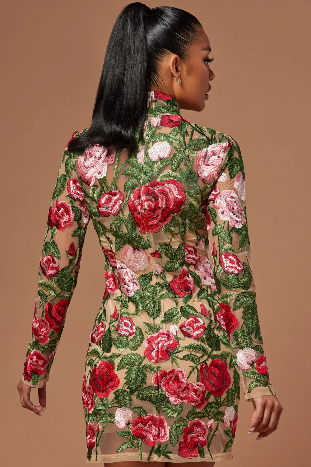 The Garden Scene Embroidered Mini Dress - Red/combo