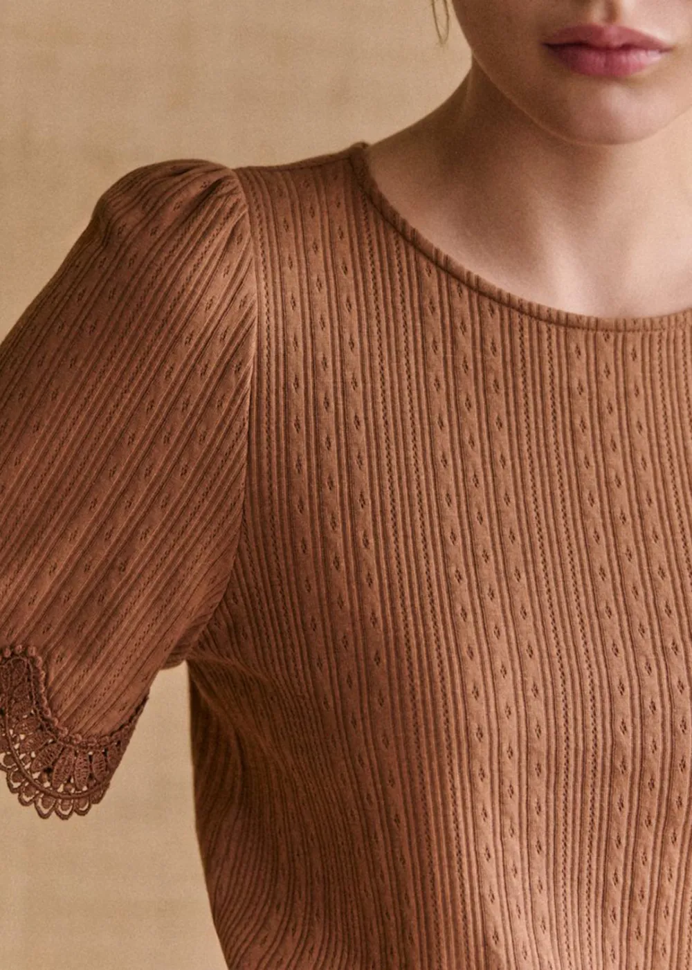 Organic Cotton Lace Trim Short Sleeve T-Shirt