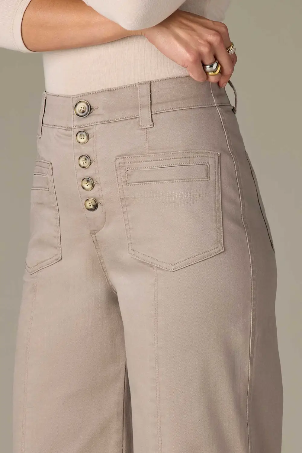 Plus Size Button Fly Wide Leg Pants