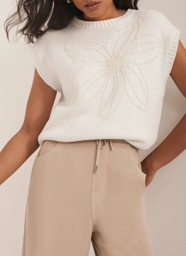Casual Style Embellished Knit Top