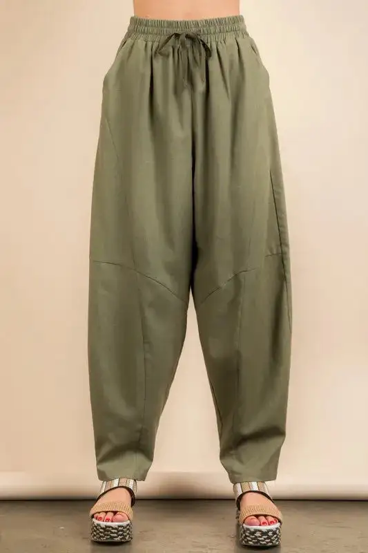 Relaxed Solid Barrel Comfy Woven Pants