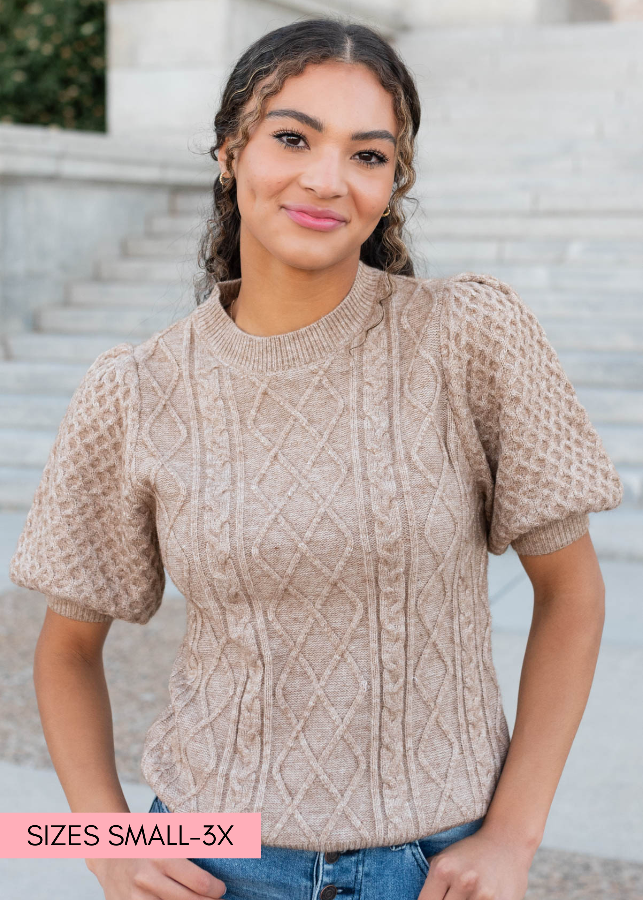 Alaina Taupe Short Sleeve Sweater