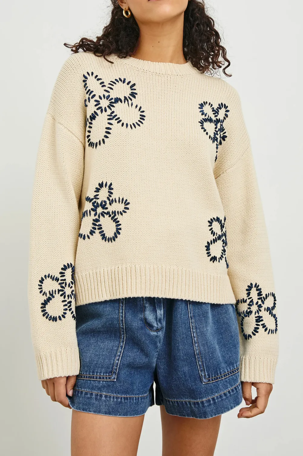 Cute Floral Embroidery Women's Loose Sweater