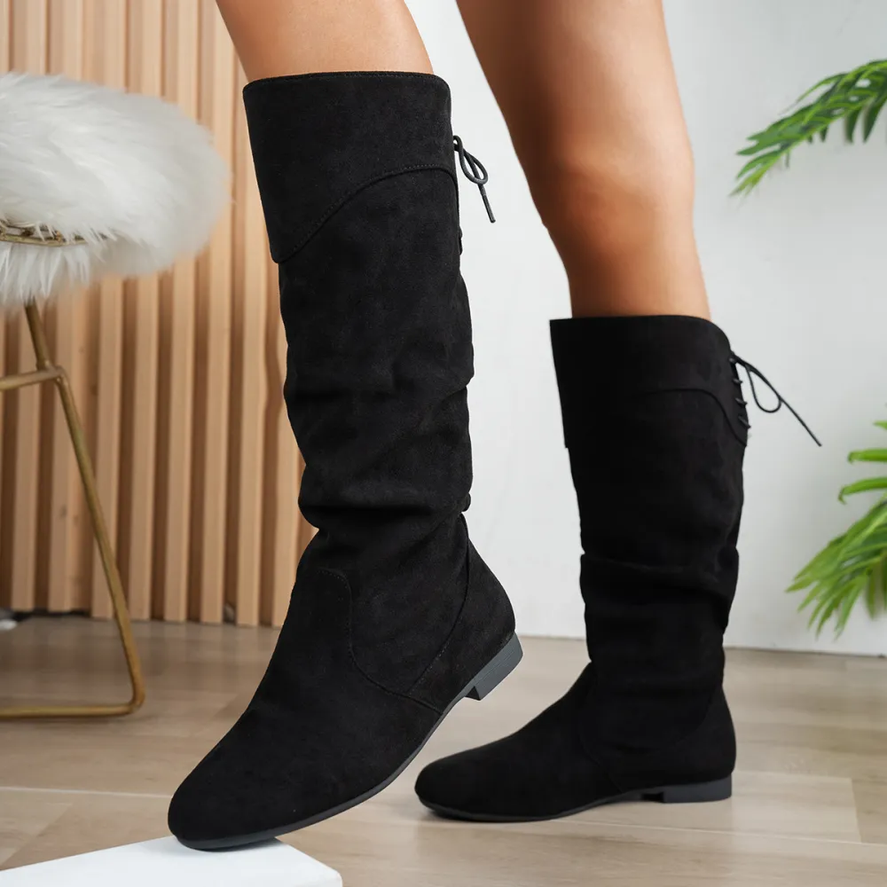 Women's Fashion Boots European American Style Suede Chunky Heel Mid-Calf Boots