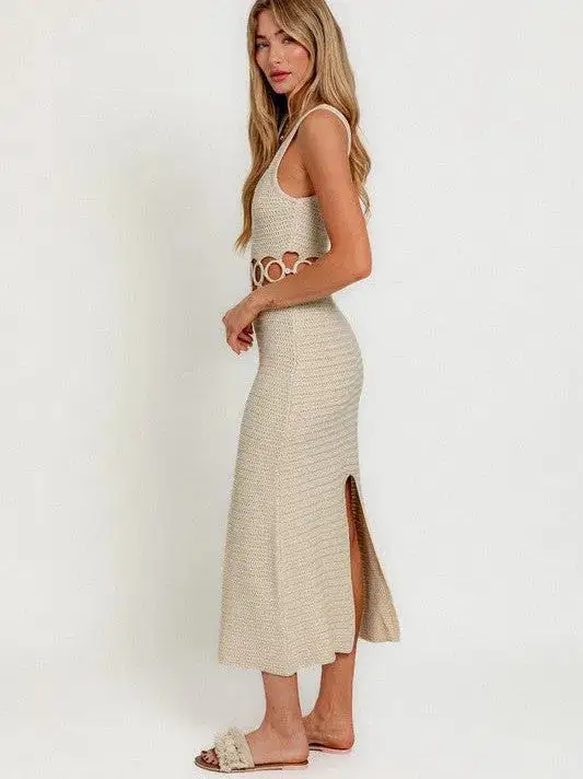 Fashion is an Attitude Square Neck Sleeveless Crochet Midi Dress