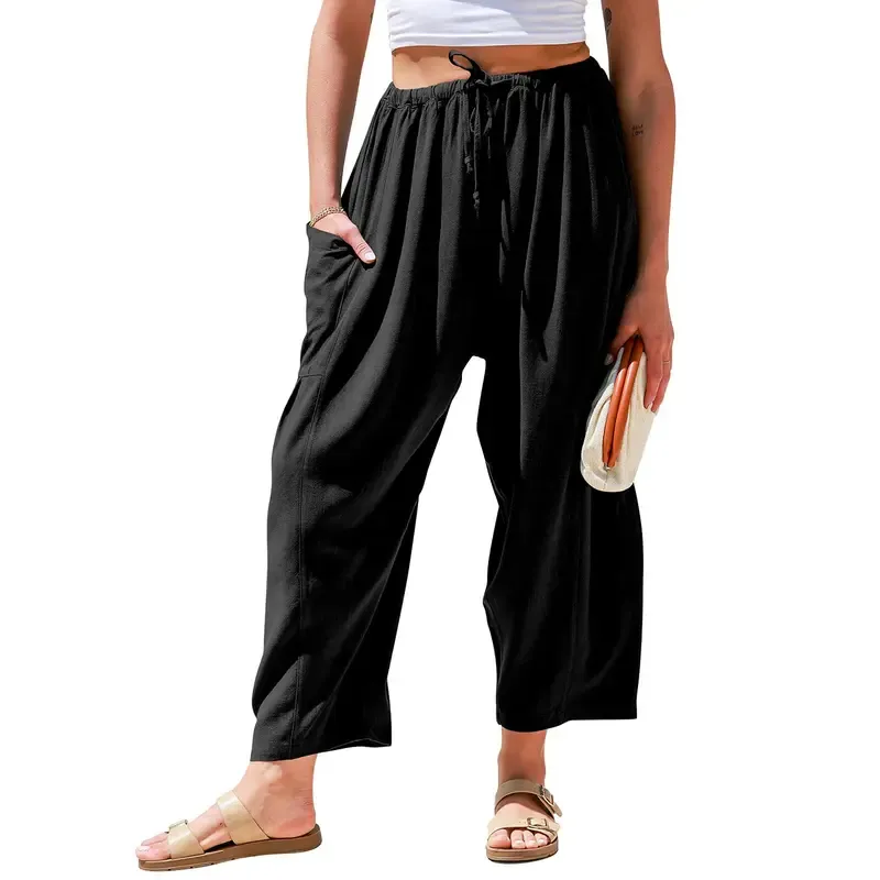 High-Waist Wide-Leg Loose Casual Cotton Linen Pants