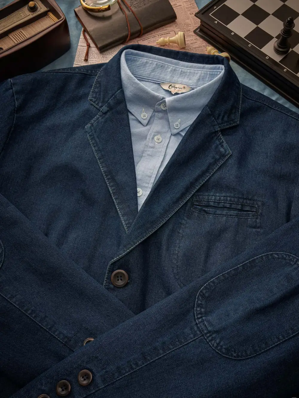 Men'S Denim Pocketed Tailored Jacket