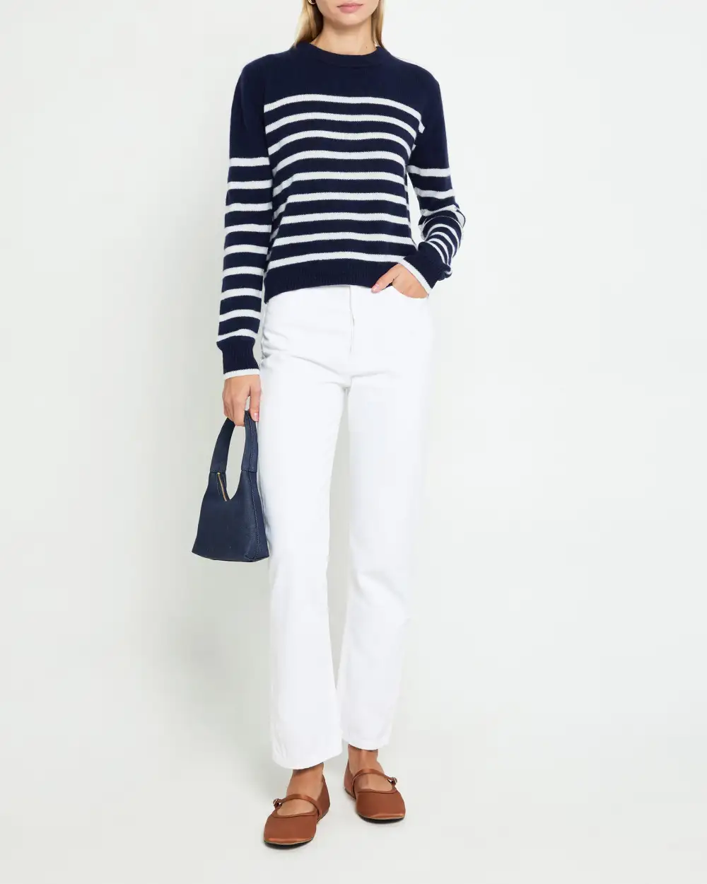 White Stripe Cashmere Sweater