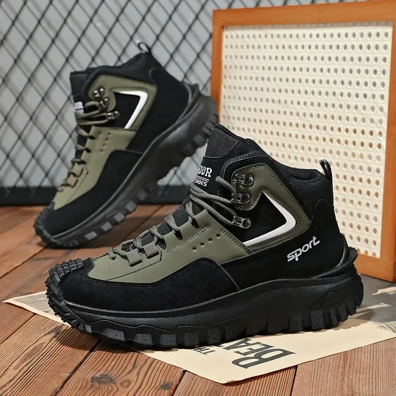 Men's Large Size Hiking Shoes Non-Slip Wear-Resistant Outdoor Casual Trendy Sneakers Lightweight Dad Shoes Spring Fall Korean Style