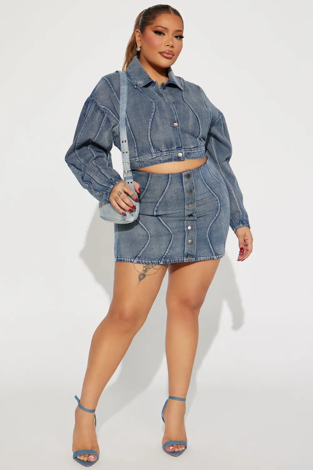 Yesenia Denim Skirt Set - Medium Wash