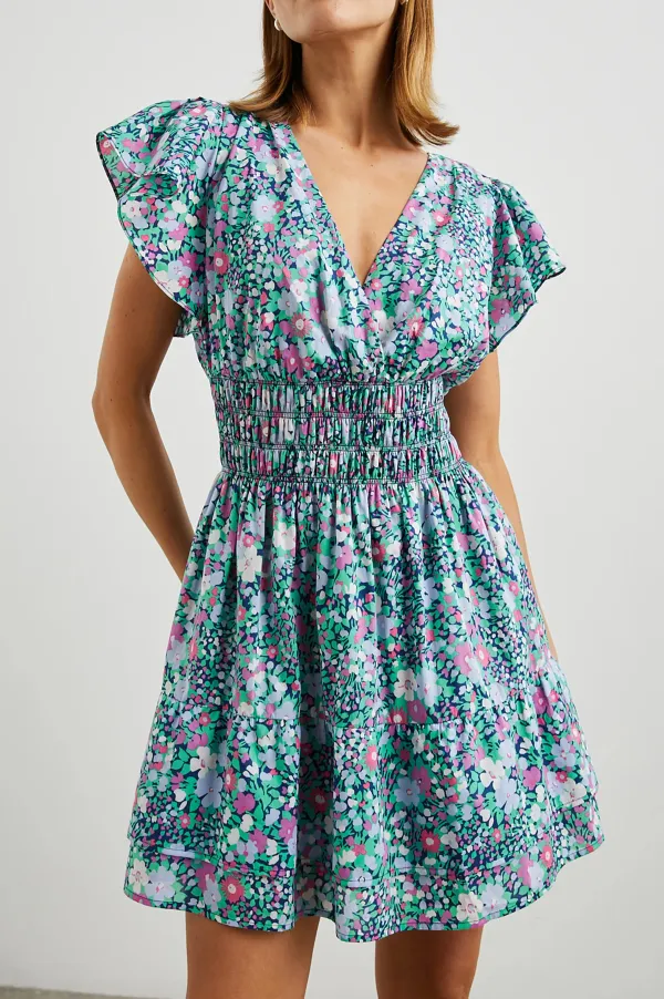 Floral Leaf-Shaped Sleeve Fitted Waist Dress