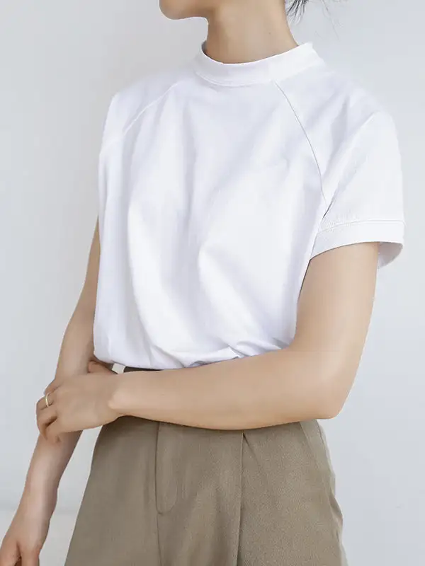 Casual Short Sleeve Relaxed Stand Collar T-Shirt